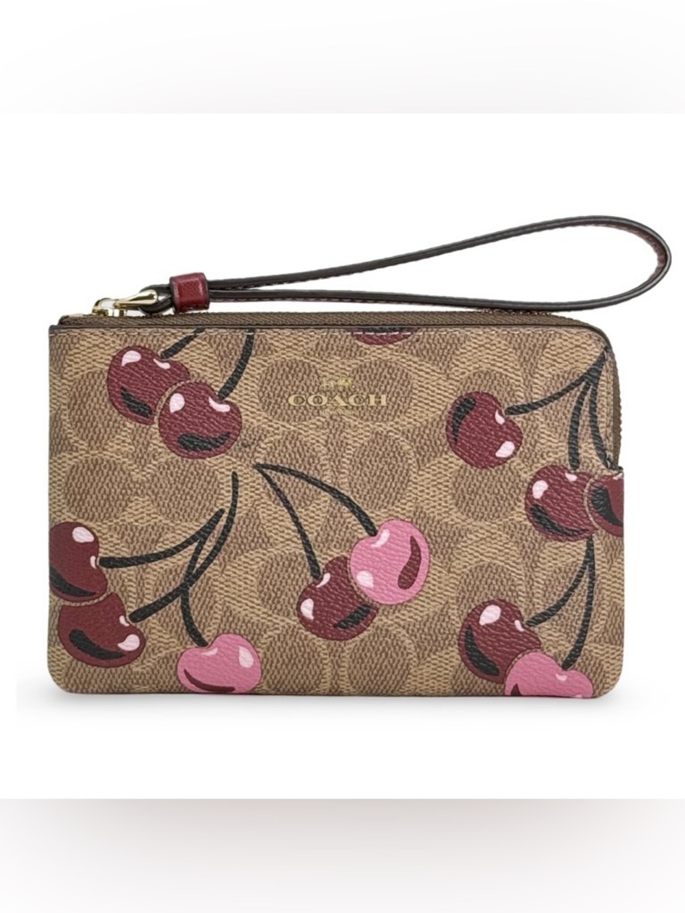 LIKE NEW! Coach Signature 🍒 Cherry Print Wristlet Purses Bag Designer Wallet
